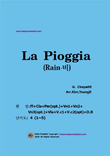 친꾸에티- La Pioggia(비)   (현악5부+Fl+Cla+Per(opt))  난이도:4오케스트라악보, 앙상블 연주용 편곡악보, 오케스트라편곡사이트